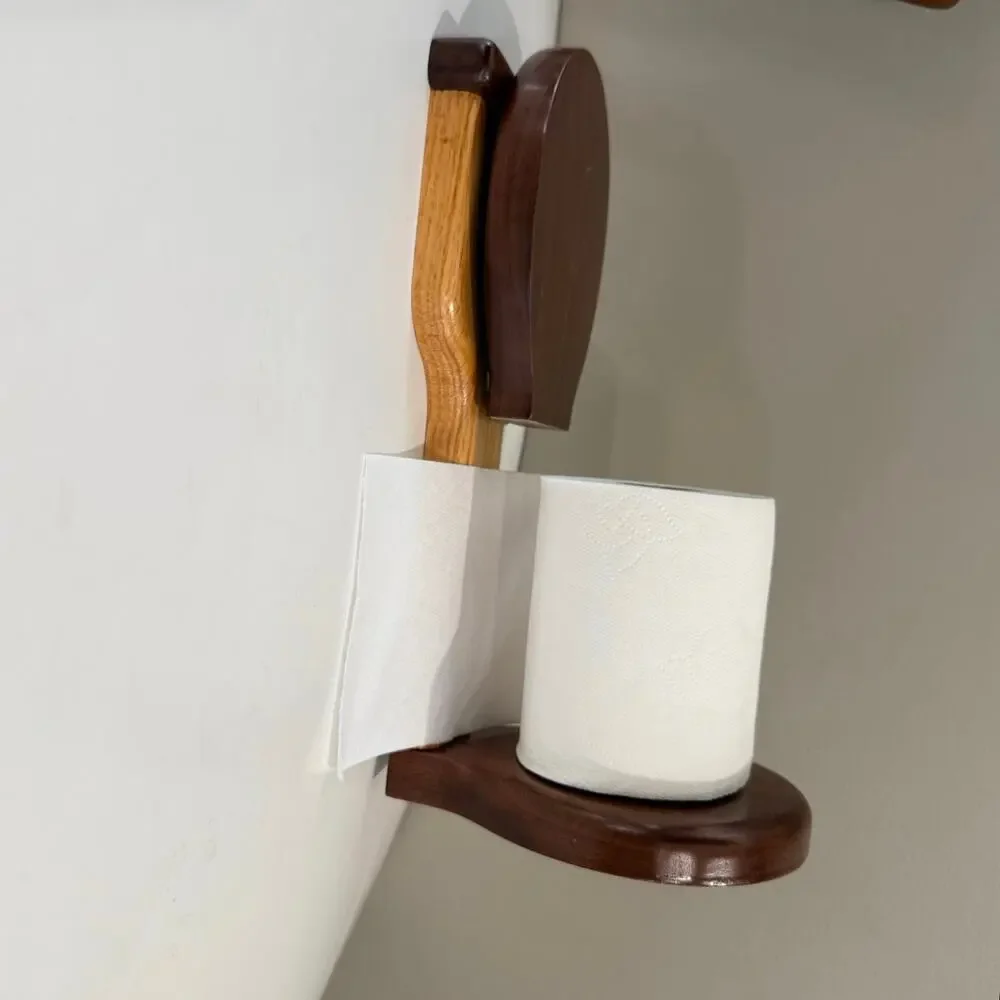 Wooden Toilet Shaped Paper Holder Hinged 2 Tone Freestanding 11 x 6